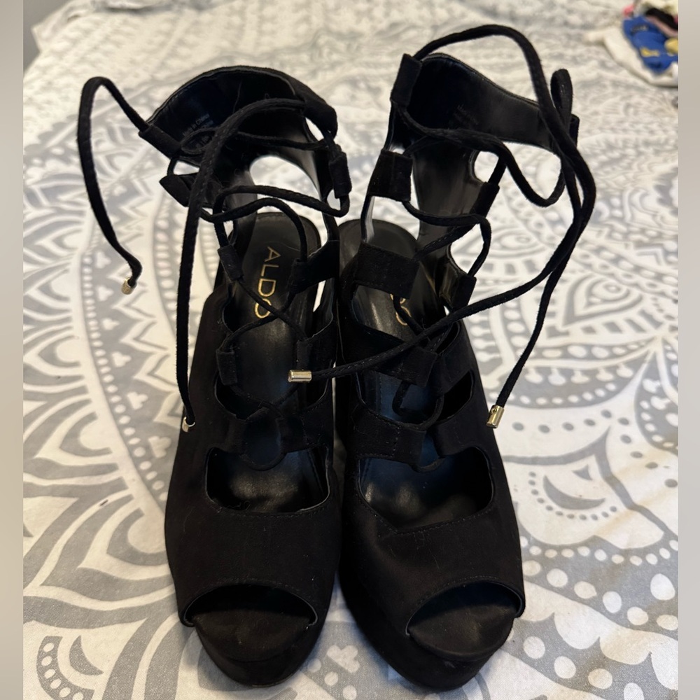 Aldo suede lace up wedges